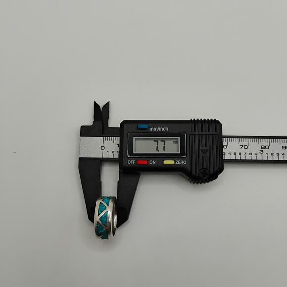 Turquoise Chip Inlay Sterling Silver Ring Size 4.25 - Picture 6 of 6